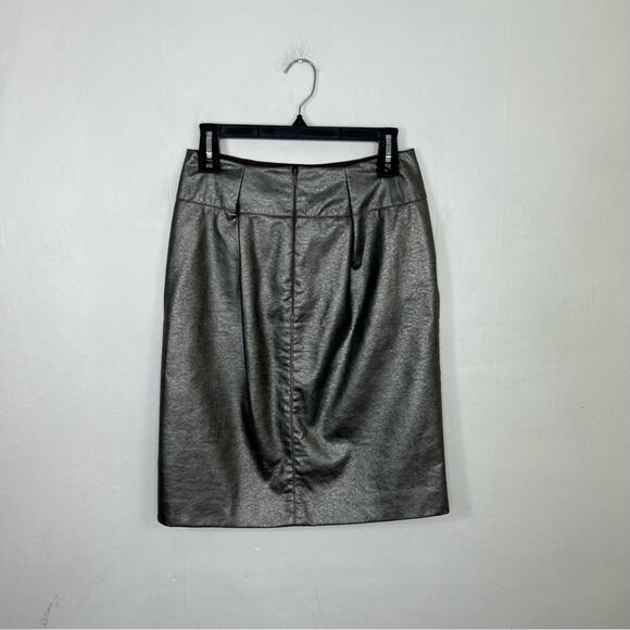 Worth New York Metallic Faux Leather Moto Zipper Pockets Skirt Size 4 - Picture 2 of 11